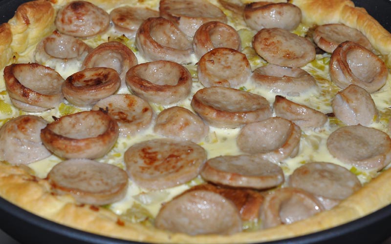 Recette Tarte feuilletée au boudin blanc, cèpes et poireaux